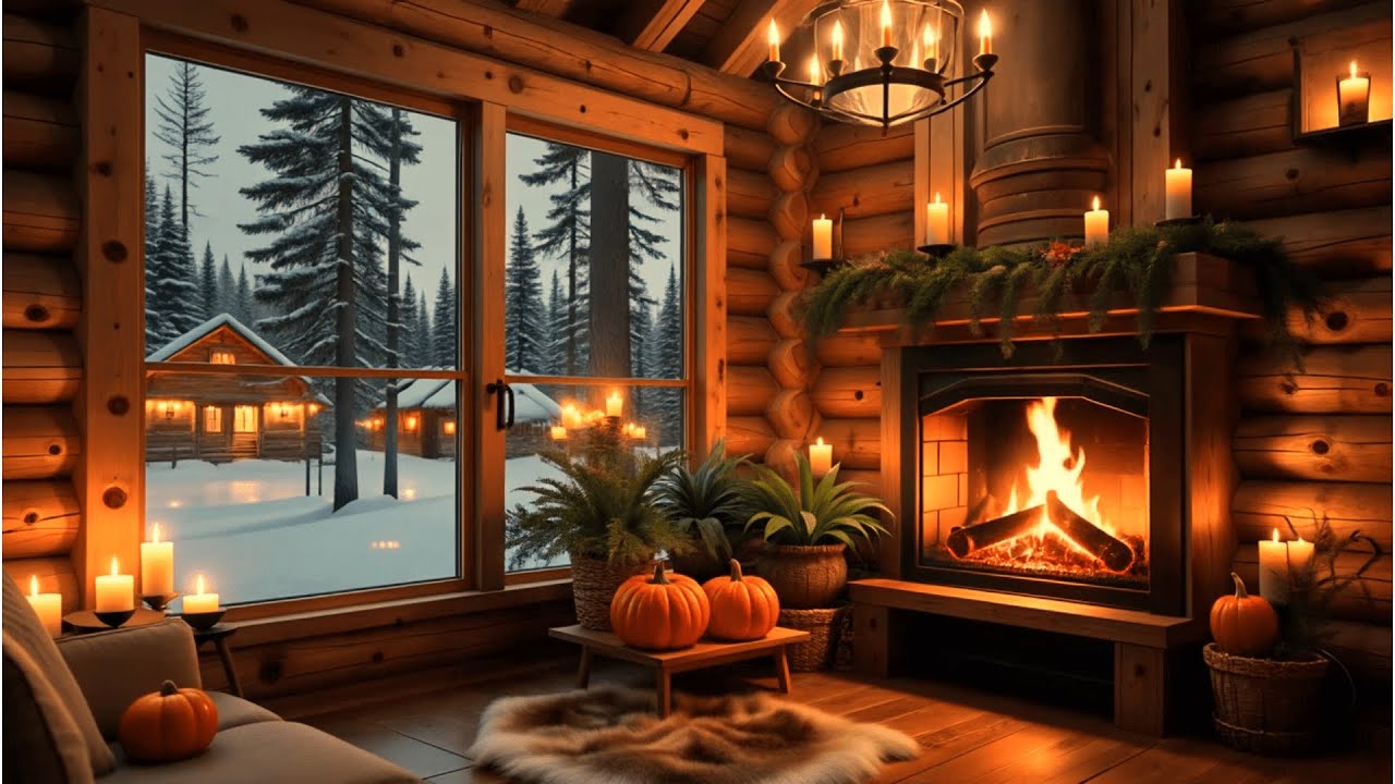 Cozy Winter Piano & Fireplace Sounds | Snowy Window View for Relax, Study & Sleep (3H)