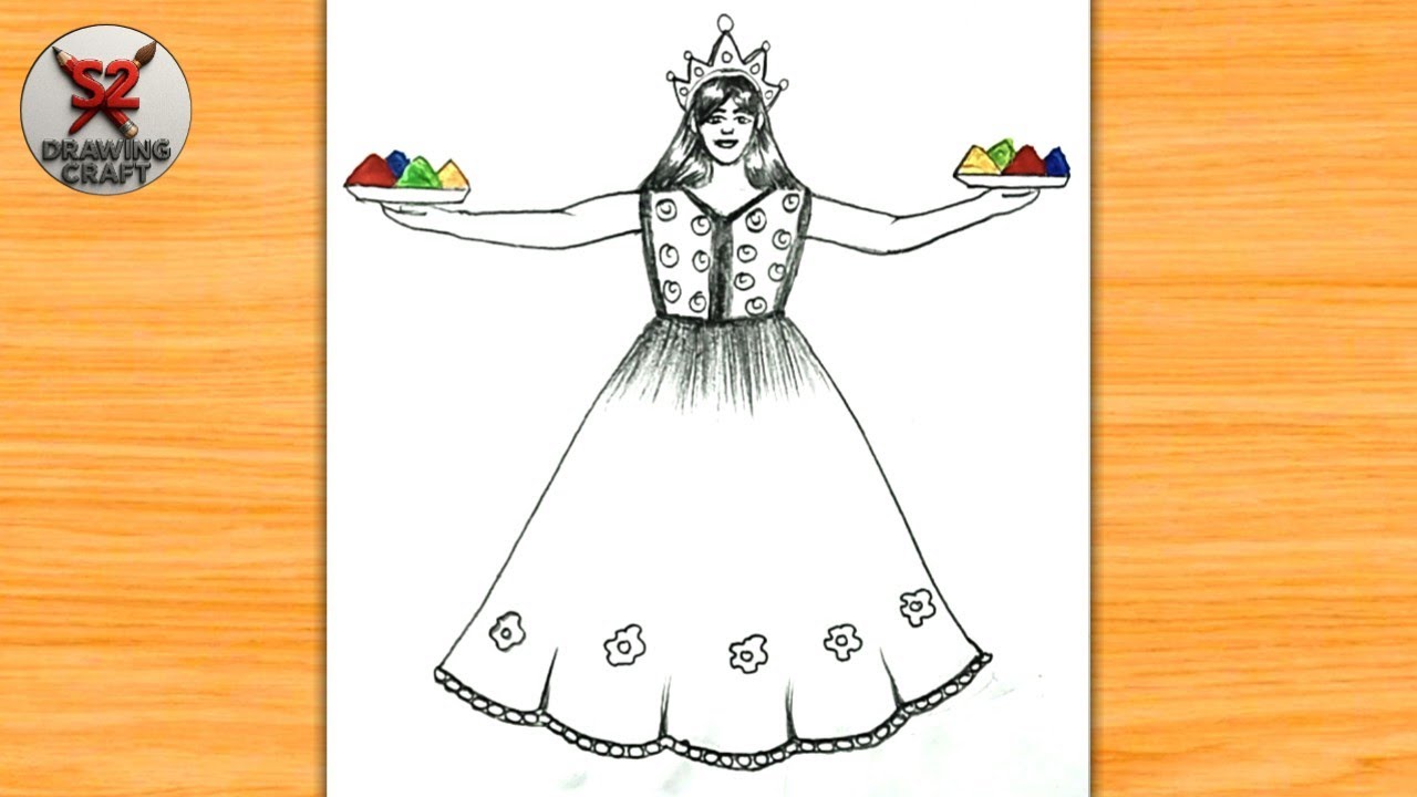 Holi drawing simple | how to a holi draw | drawing for kids | easy drawing girl