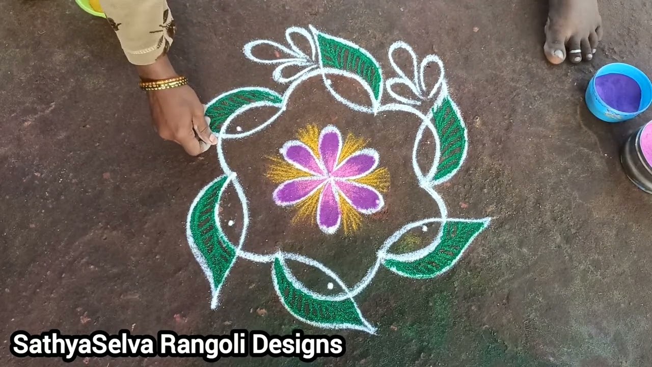 Small flower rangoli daily use at 5 dots | beginner creative  rangoli | SathyaSelva Rangoli Designs