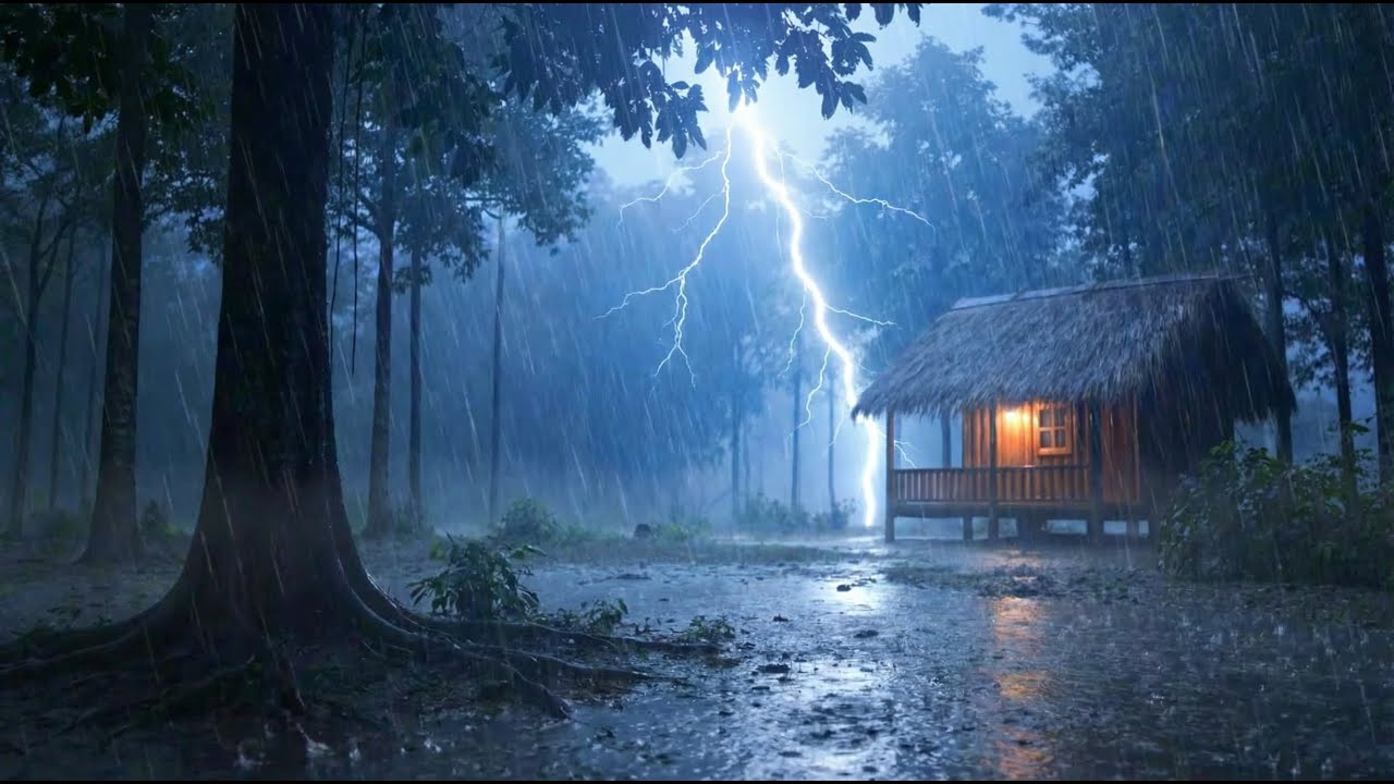 Forest Cabin Rainstorm ASMR 🌲 | Thunder & Night Sounds (No Music)