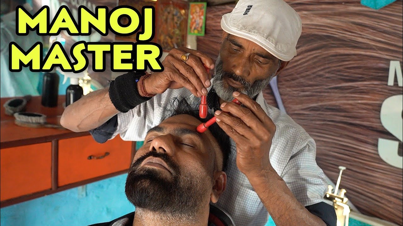 Manoj Master Head Massage, Neck Cracking with Wooden tool INDIAN BARBER💈 ASMR