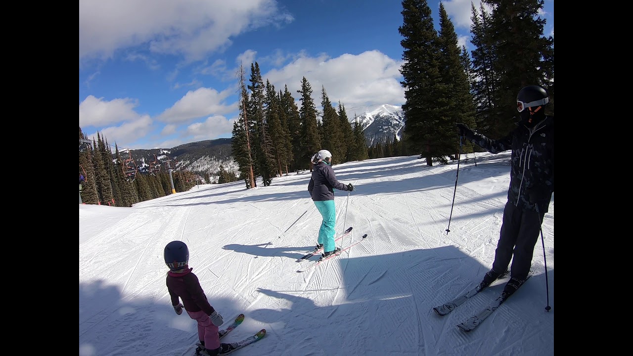 Skiing in copper mountain Colorado riding the lumberjack lift to roundabout line