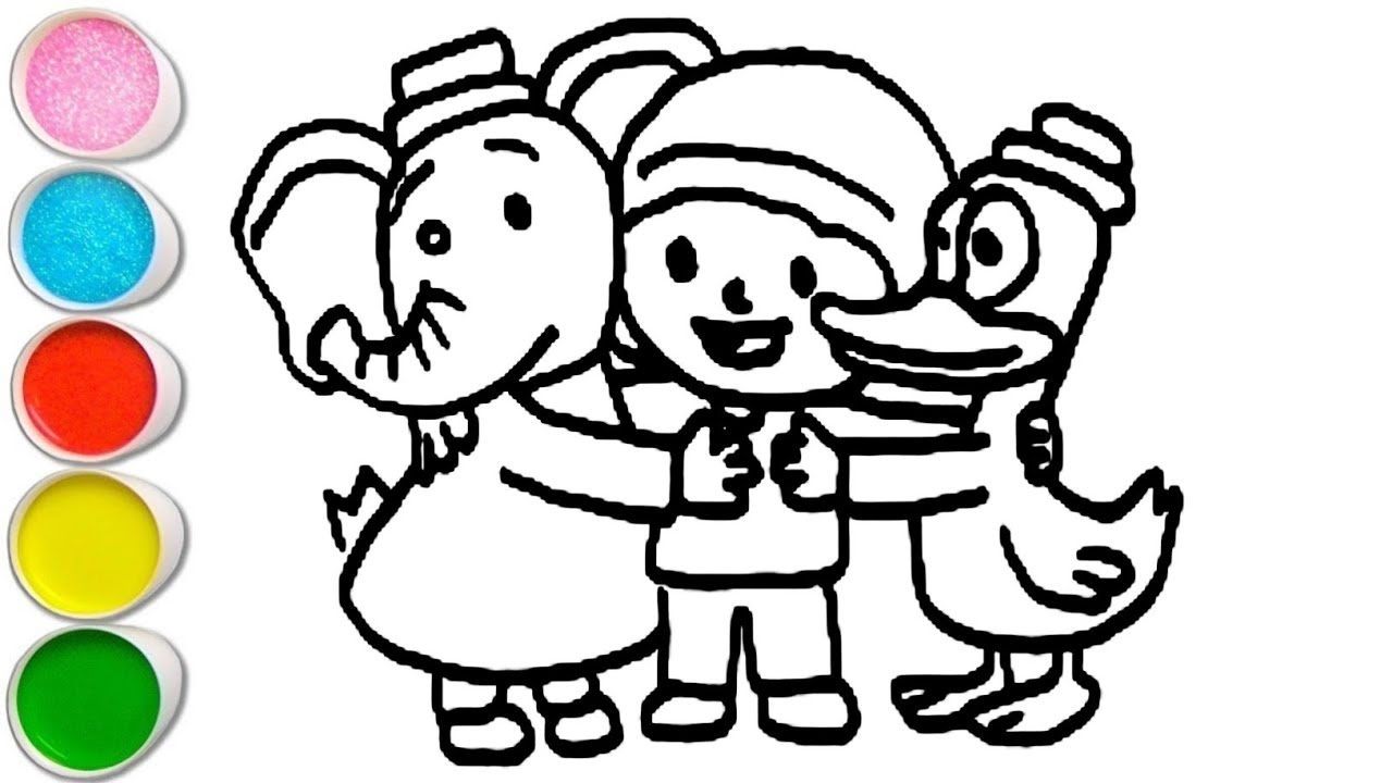 Cute Elephant with friends Drawing, Painting and Coloring For Kids and Toddlers_ Easy Drawing 
