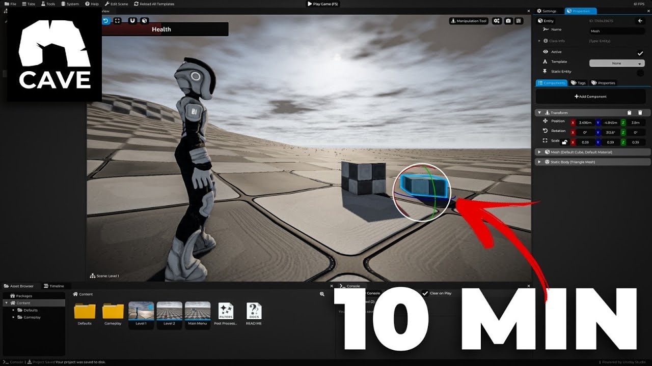 Первые 10 минут с CAVE ENGINE 🚀 [Для создания игр]