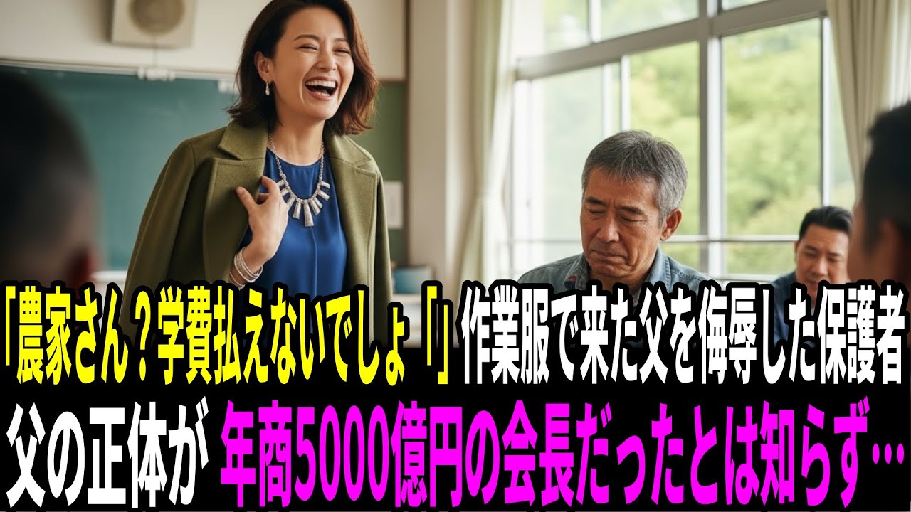 名門私立小学校の保護者会。軽トラで来た農家仕事の父を侮辱した保護者。しかし、父の正体は年商5000億円の会長だった。