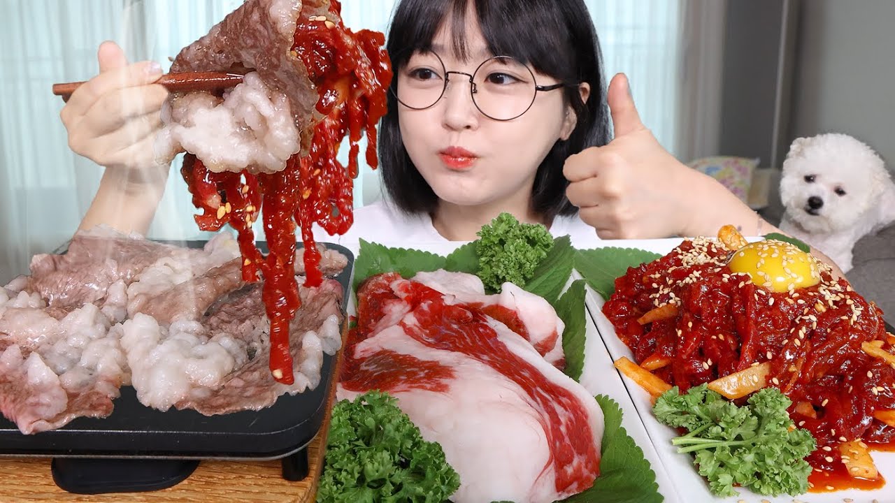 Жареное мясо + Сырое мясо 🥩Mukbang ASMR