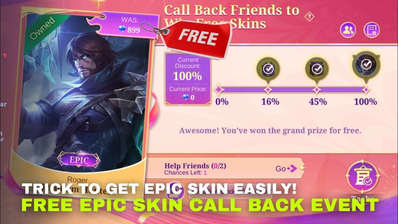 NEW CALL BACK FRIENDS TRICK TO GET FREE EPIC SKIN EASILY! MOBILE LEGENDS BANG BANG