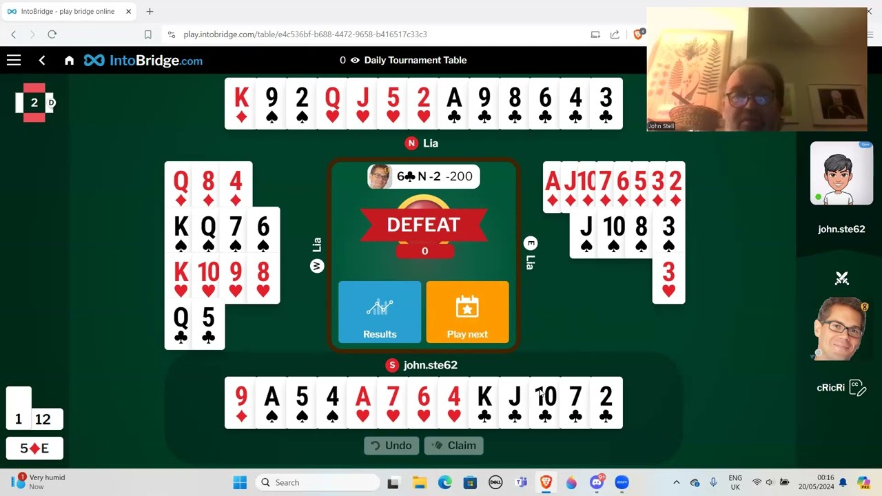 Intobridge - 5 hands against a top bridge player (Christophe Grosset)