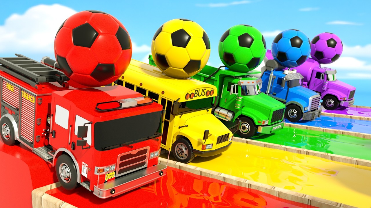 Wheels on the Bus - Learning the colors of a fire truck with a big ball - Baby Nursery Rhymes