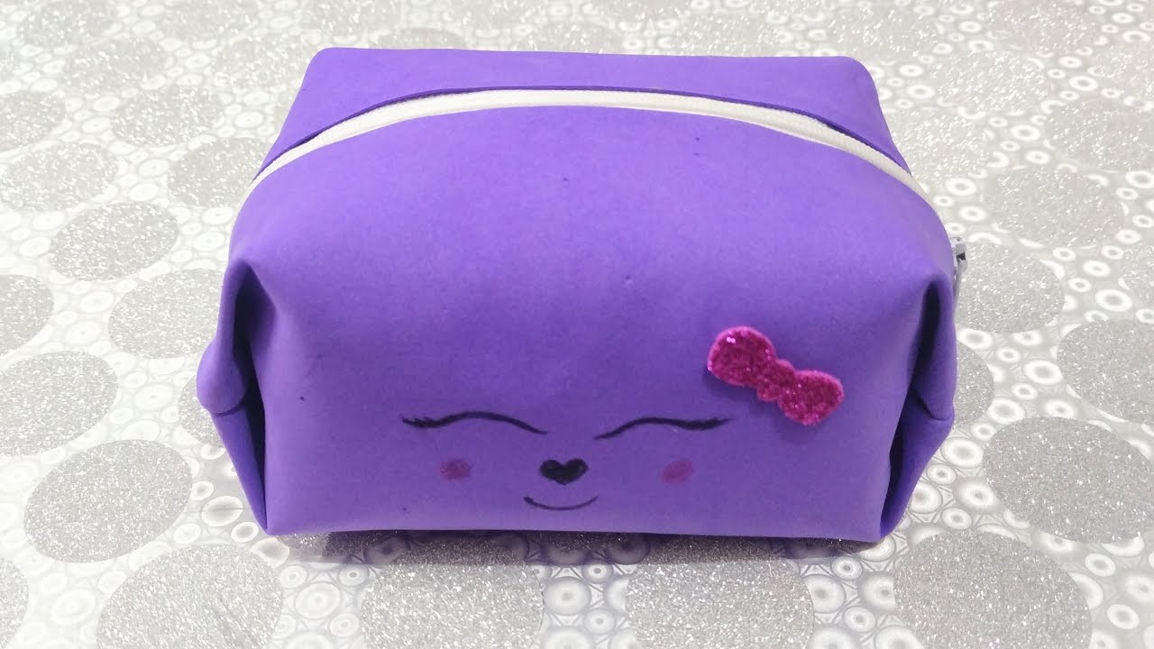 DIY cute makeup pouch | foam sheet pouch with zipper