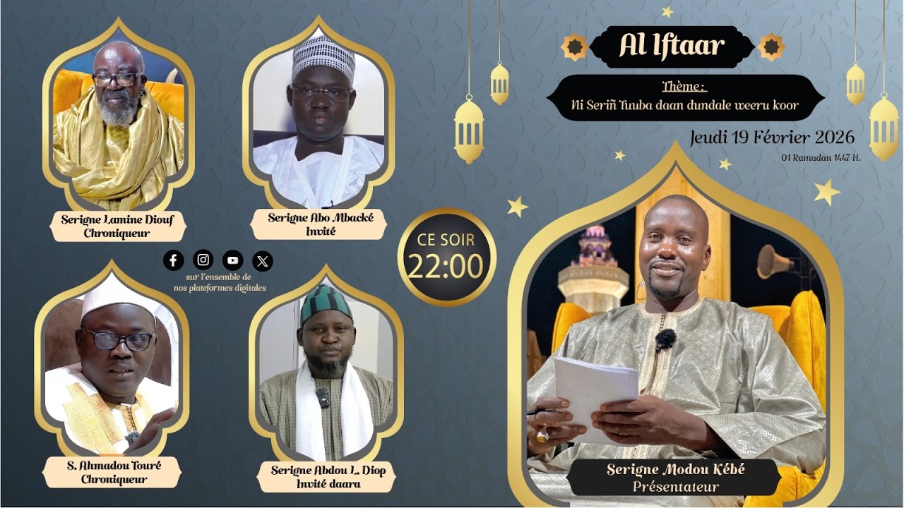 🔴Suivez en Direct AL Iftar sur Al Mouridiyyah Tv: 02eme Jour  Ramadan 1447 H - Jeudi 19 Février 2026
