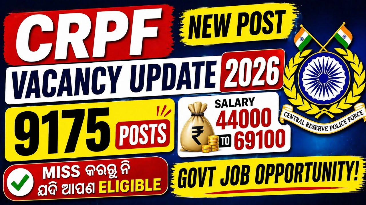  New Vacancy Update 2026 | 9175 Post | Tradesman Recruitment | Govt Job Alert Odisha