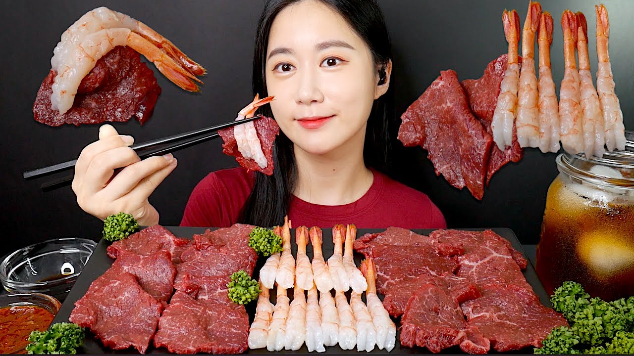 Мукбанг Сырое Мясо и Сырые Креветки Real Sound MUKBANG | ASMR | EATING SOUND