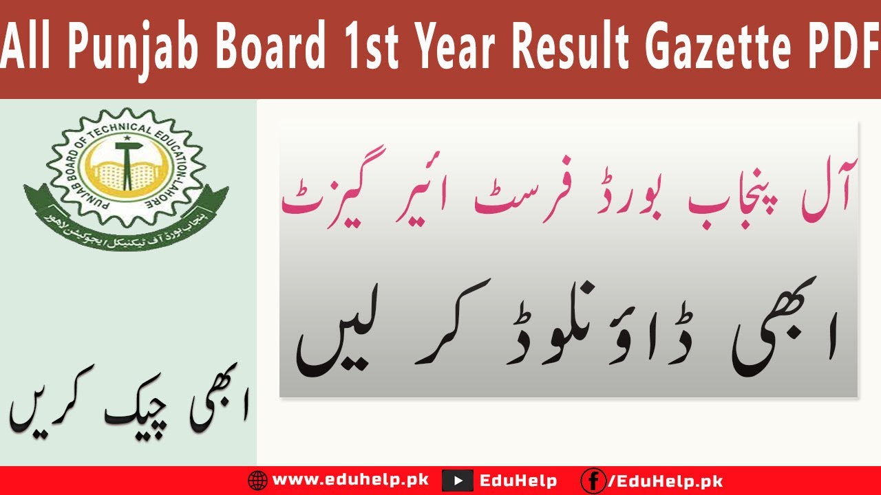 All Punjab Boards 11th Class Result Gazette Download pdf