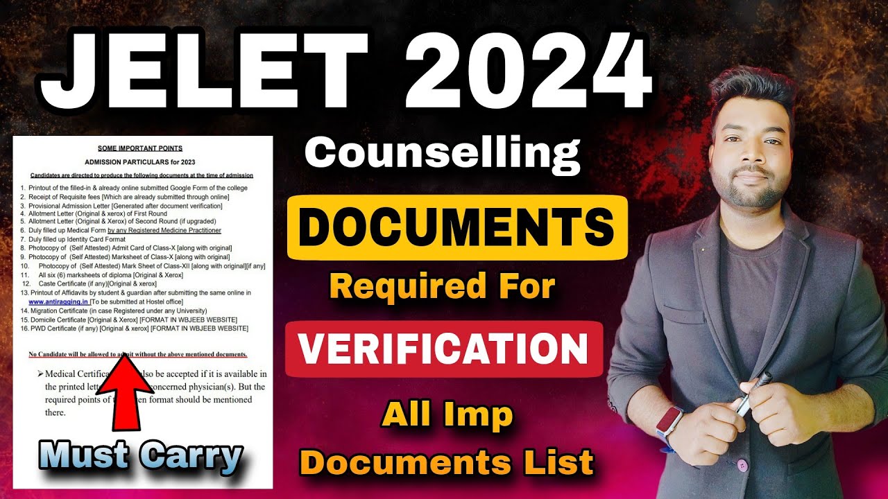 JELET 2024 Counselling Documents Required For Physical Verification | List of All Imp Documents.