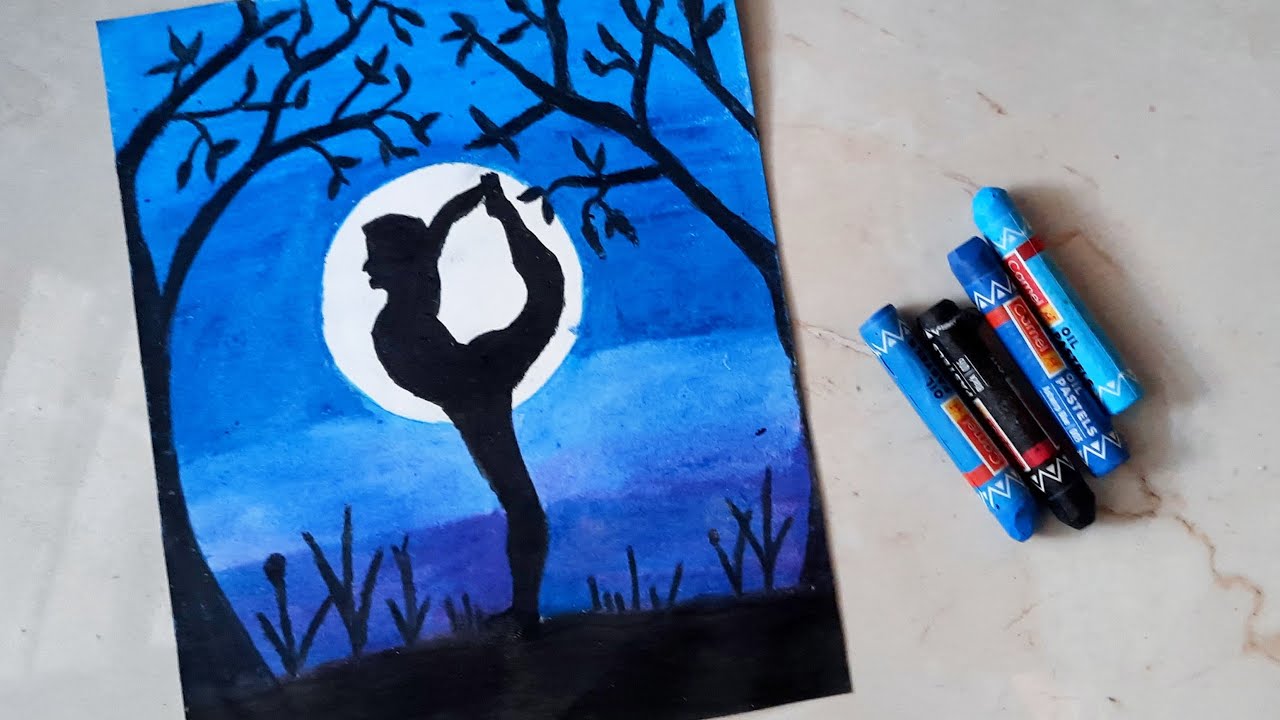 Yoga day drawing with oil pastels | Easy oil pastels drawing step by step on yoga day | artYo