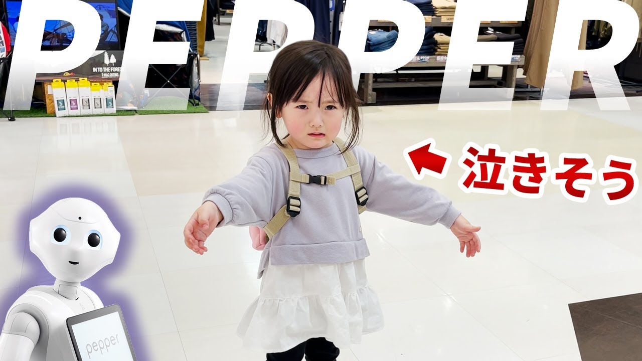 ついに克服なるか！？怖いけどいつも気になるペッパーに挨拶してみる3歳娘