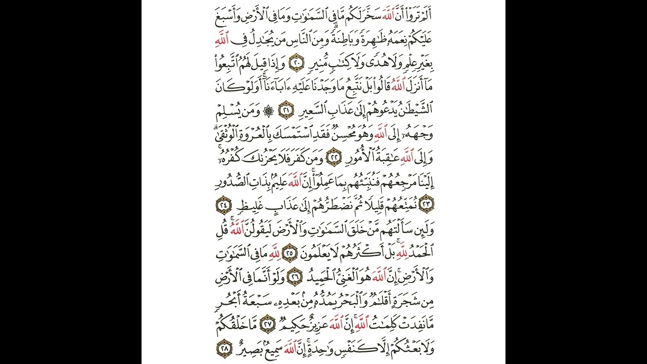 سورة لقمان من ٢٠ إلى ٢٨ مكررة