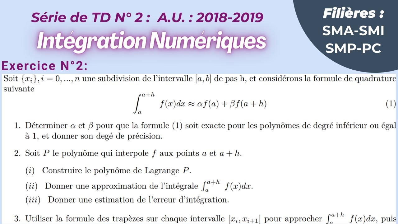 Exercices corrigés,  Série de TD N°2 : Intégration  : USMBA-ENS-Fès A.U. : 2018-2019 : Exercice 2