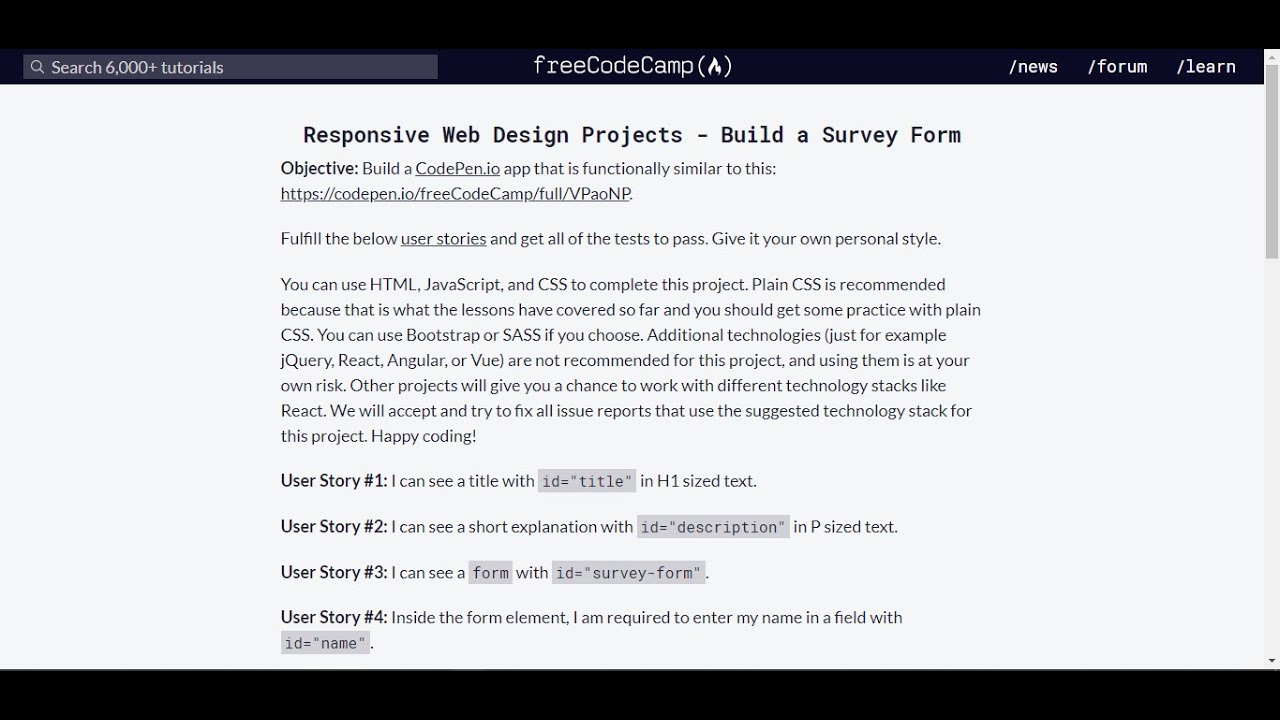 HTML ONLY :- Building a Survey Form (Freecodecamp challenge)