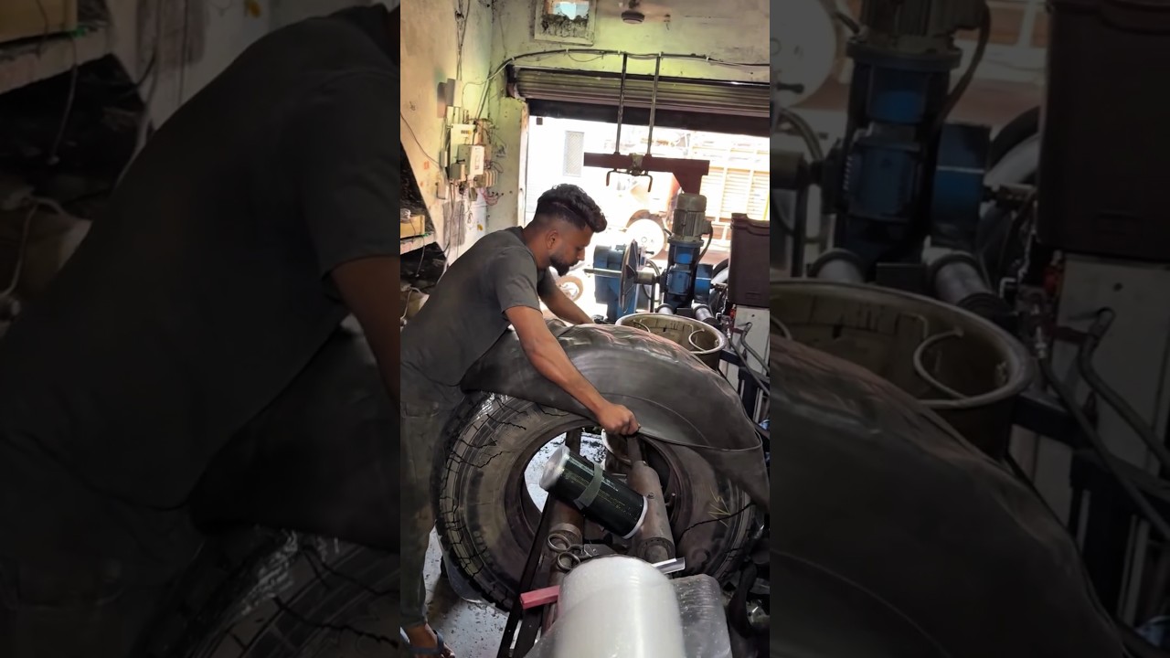 the process of closing a retreaded tire that is going to be oven @RestorasiTruck #shorts