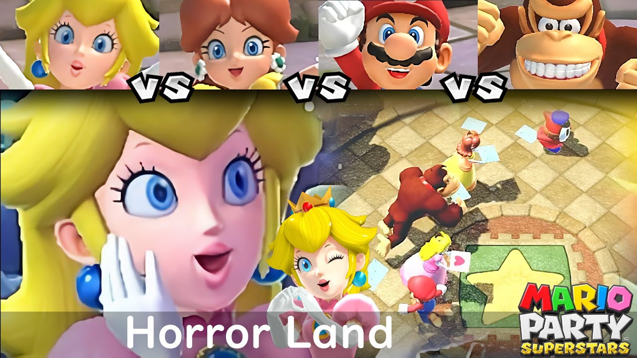 Mario Party Superstars Peach vs Daisy vs Mario vs Donkey Kong in Horror Land