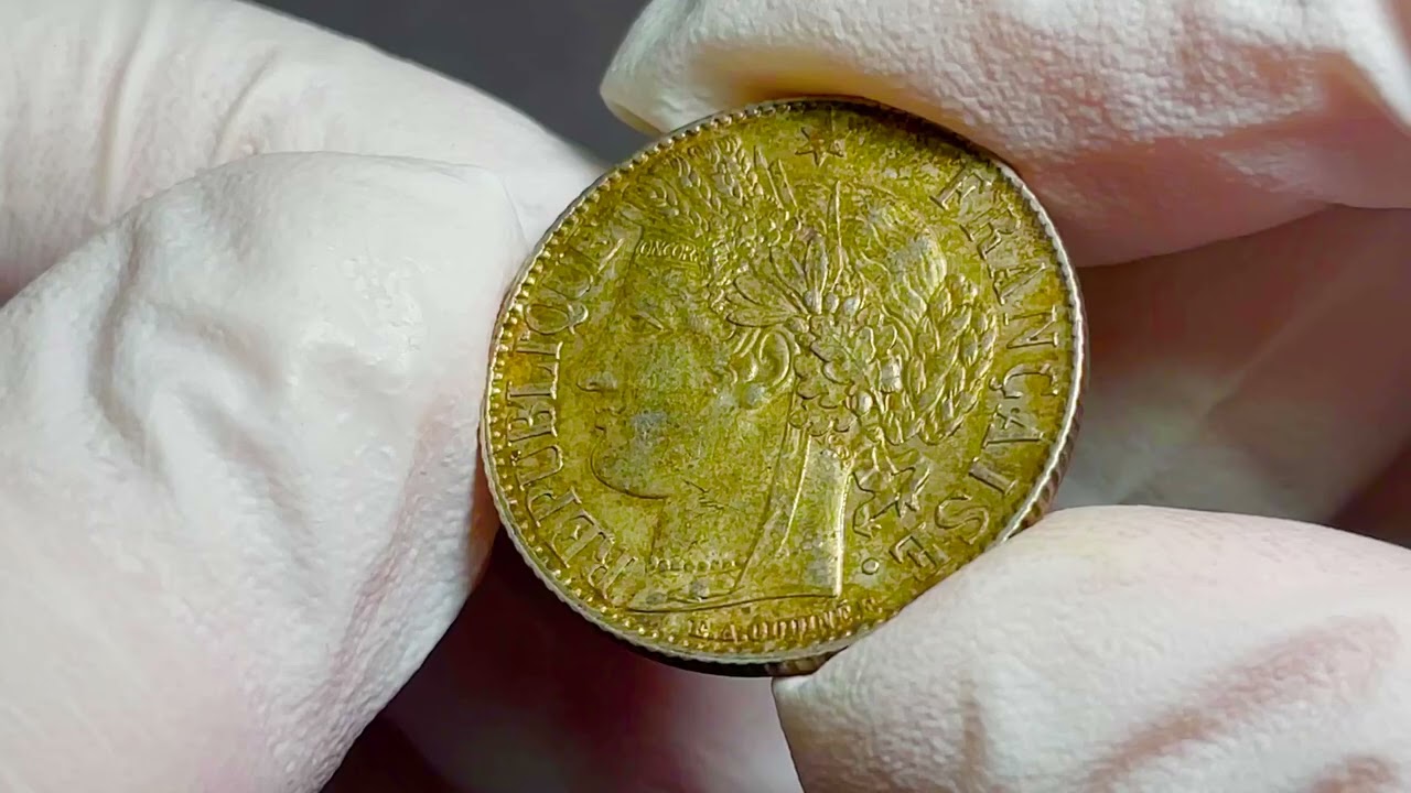 🇫🇷 France 1 Franc 1887 A Silver KM# 822.1 UNC MONSTER GOLD-ORANGE TONING
