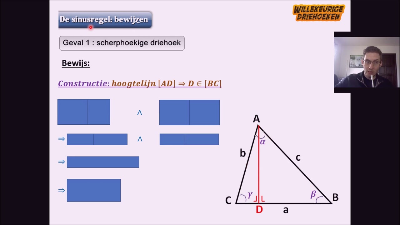 Willekeurige driehoeken: 3.  De sinusregel bewijzen (geval 1 - scherphoekige driehoek)