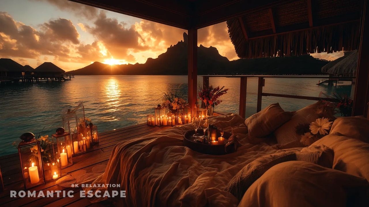 POV: You Are Alone Here. Bora Bora Golden Sunset with Soft Felt Piano & Guitar [4K]