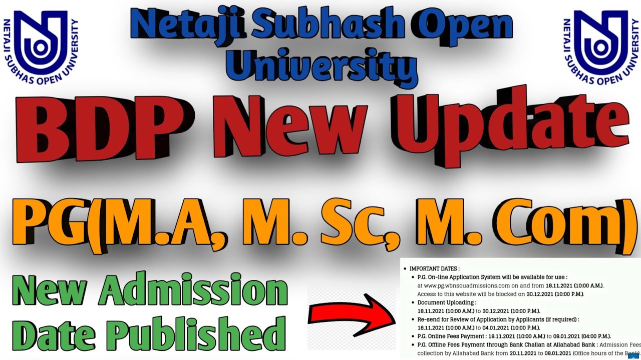 NSOU BDP Update(SLMs, PCP, Books Etc.) | NSOU PG New Admission 2021-22 Date | NSOU PG Admission 2021