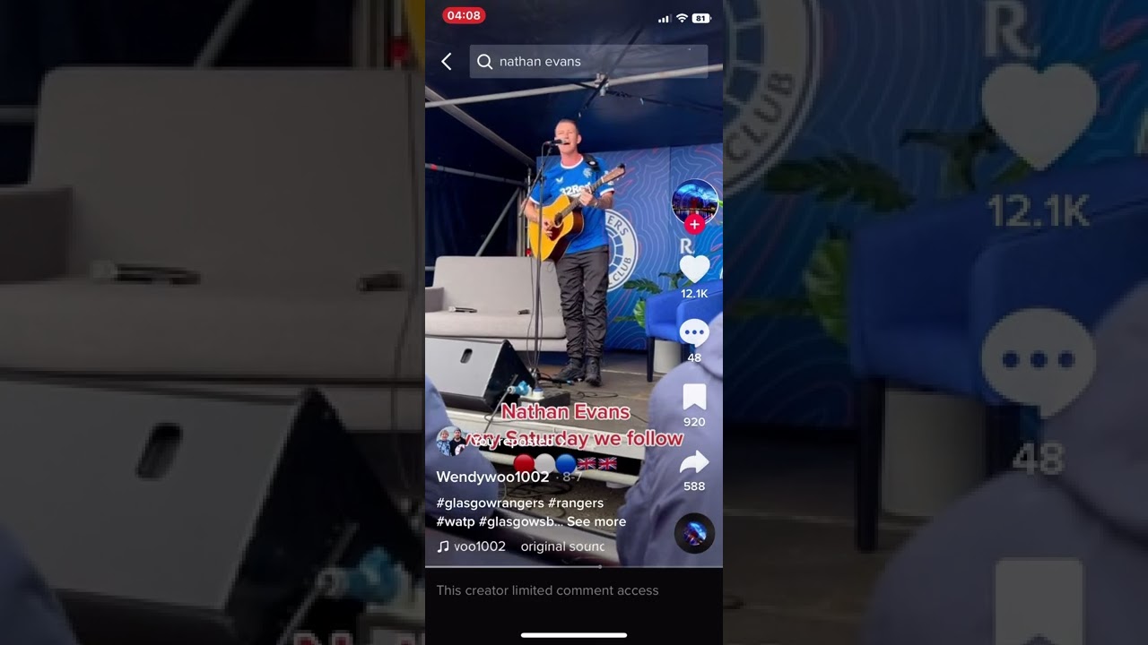 Nathan Evans Singing Every Saturday We Follow (Rangers FC)