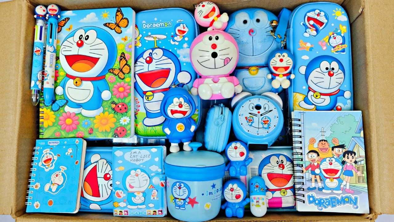 Unboxing Doraemon Toy Stationery, Doraemon Pencil Box, Watch, Sharpener, School Bag, Notebook, pen