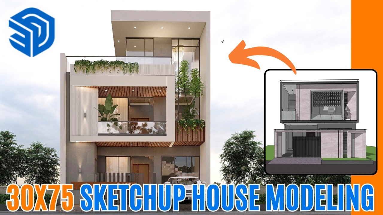 30x75 Feet Modern House Design | 3D Modeling in SketchUp