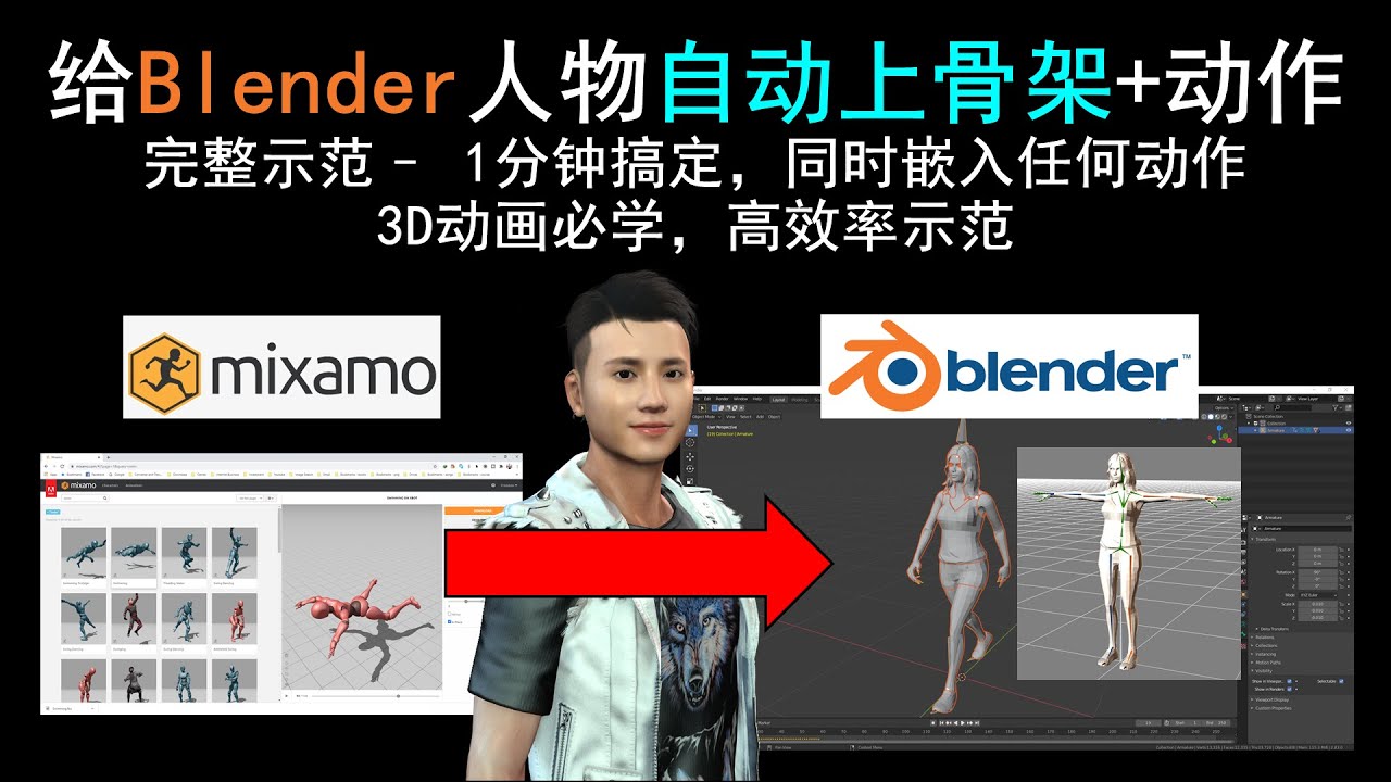 Mixamo骨架動作導入Blender