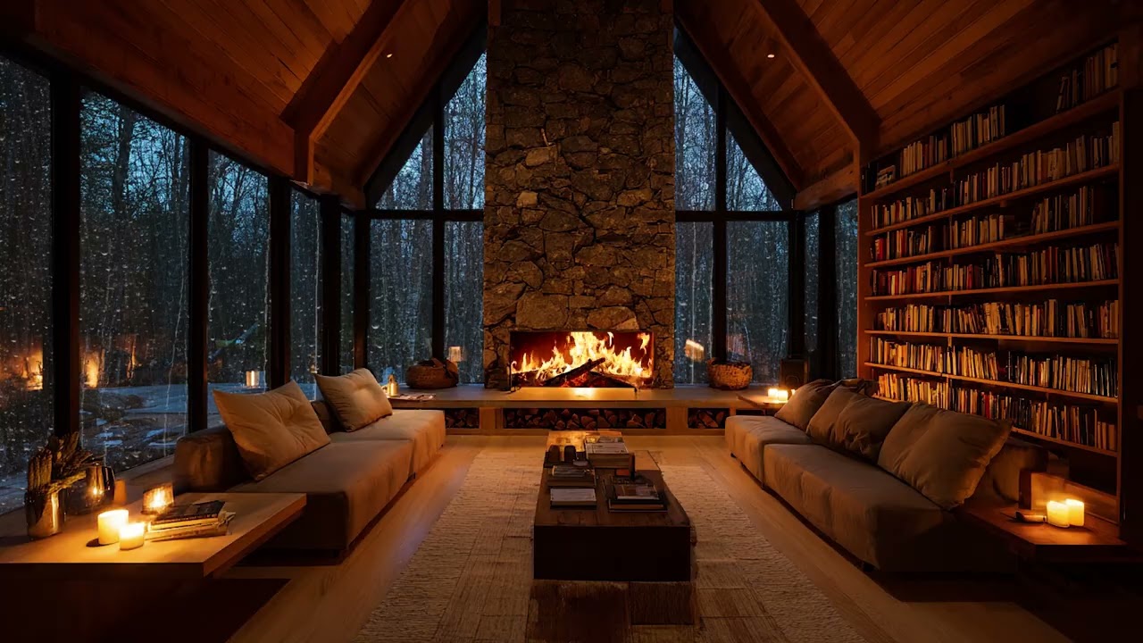 Rain Falling Outside with Warm Fireplace 🔥 3 Hours Sleep Therapy and Relaxation