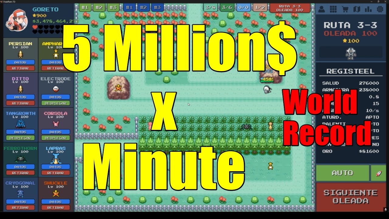 PokePath TD - 5 Millions x minute - Gold Farming - World Record