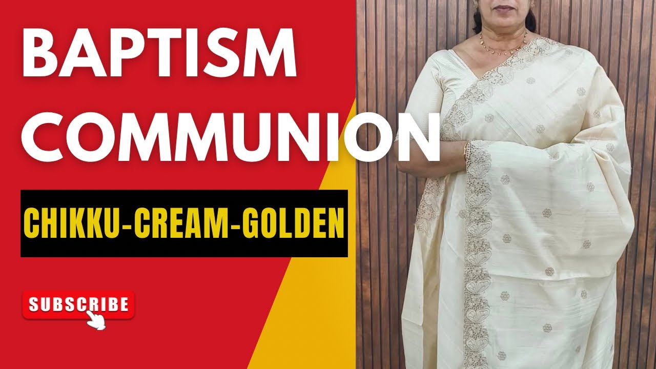 F1135 | Premium Saree Collection for Baptism & Holy Communion | Chikku, Golden, Cream & Beige