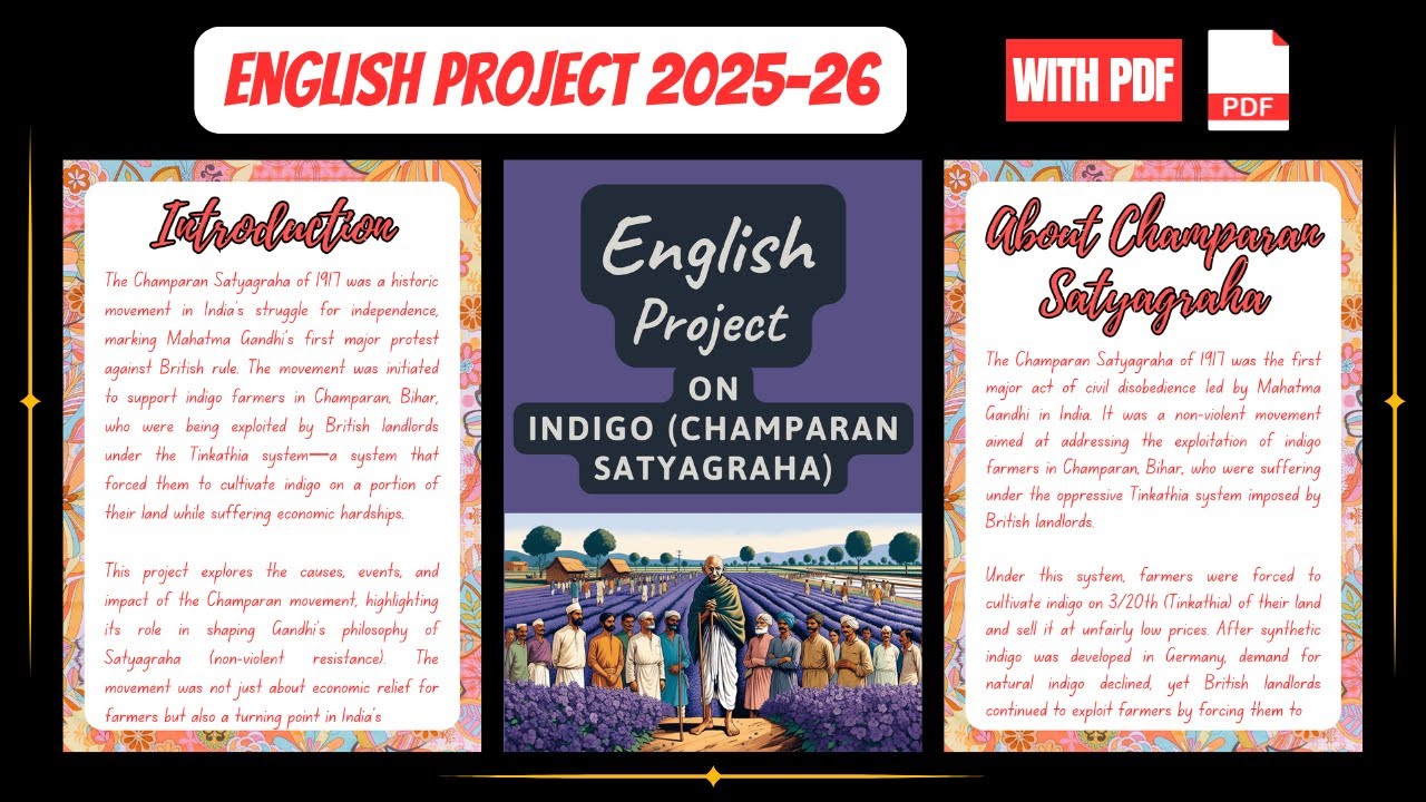 English Project on Indigo | Champaran Satyagraha | Class 12 CBSE | 2025-26 File + PDF