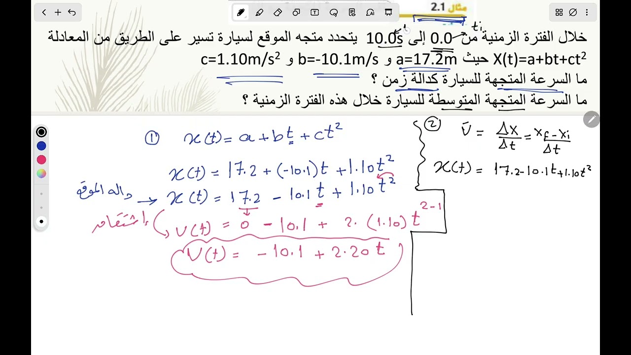 حساب السرعة المتوسطة المتجهة مثال ٢.١