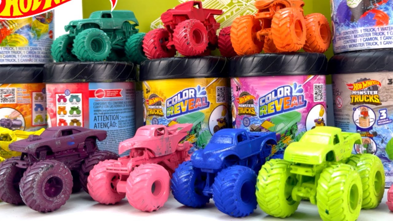 4x 🤯🔥 HOT WHEEL Monster Trucks vs. 4x. MONSTER JAM Monster Trucks  Custom Color Reveal + RC TRUCK