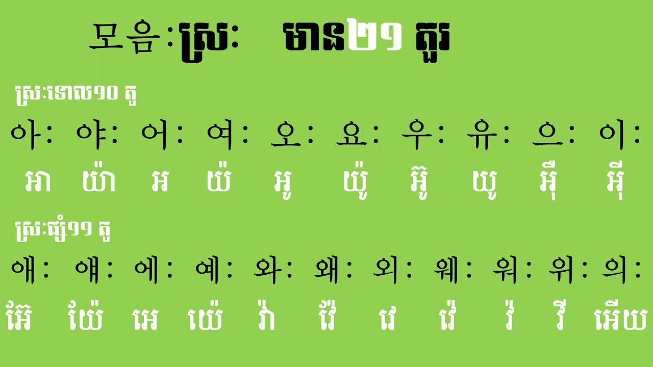 ថ្នាក់មូលដ្ឋានភាសាកូរ៉េ ព្យញ្ជនៈ ស្រះ មេរៀនទី 3
