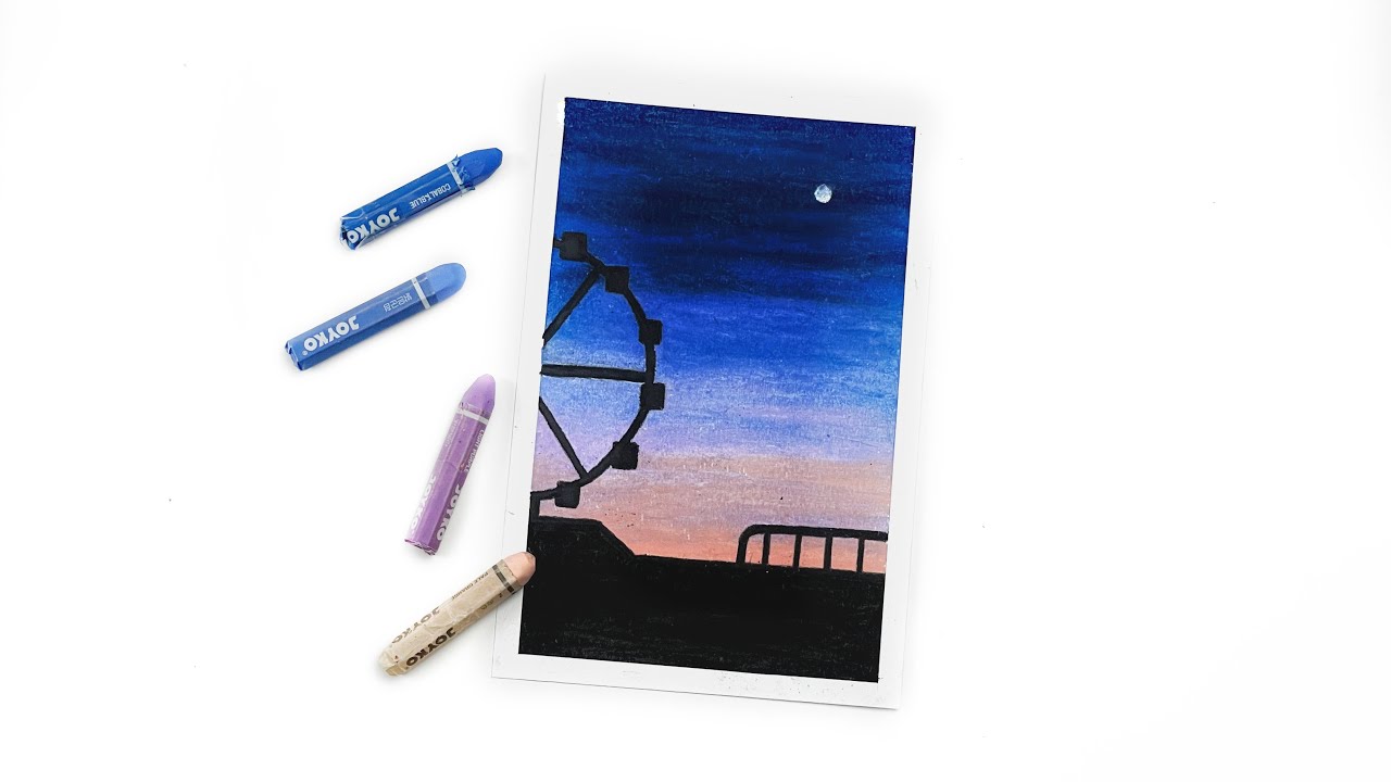 menggambar dan mewarnai sunset ferris wheel
