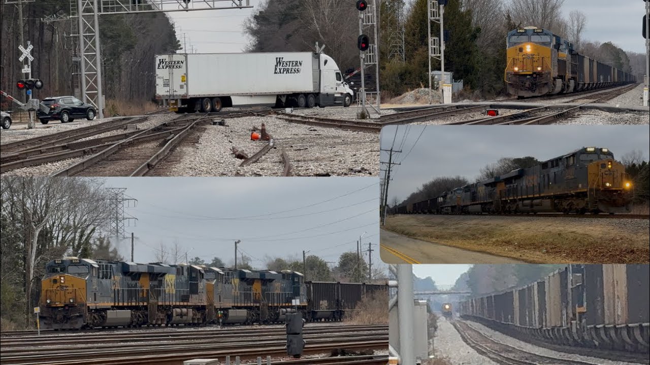 Semi truck almost hit by Amtrak at Lee hall! Empty and loaded meets at Lee hall!! 
