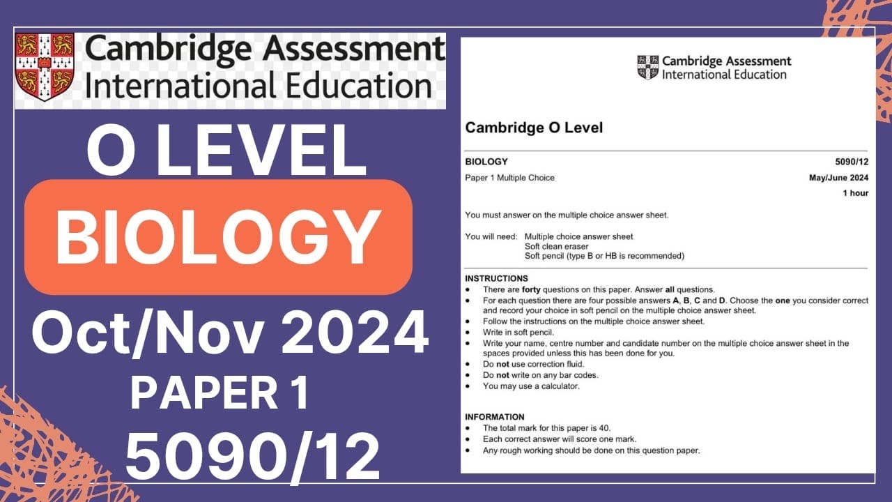 O LEVEL BIOLOGY PAPER 1 OCT/NOV 2024 | 5090/12 | Solved
