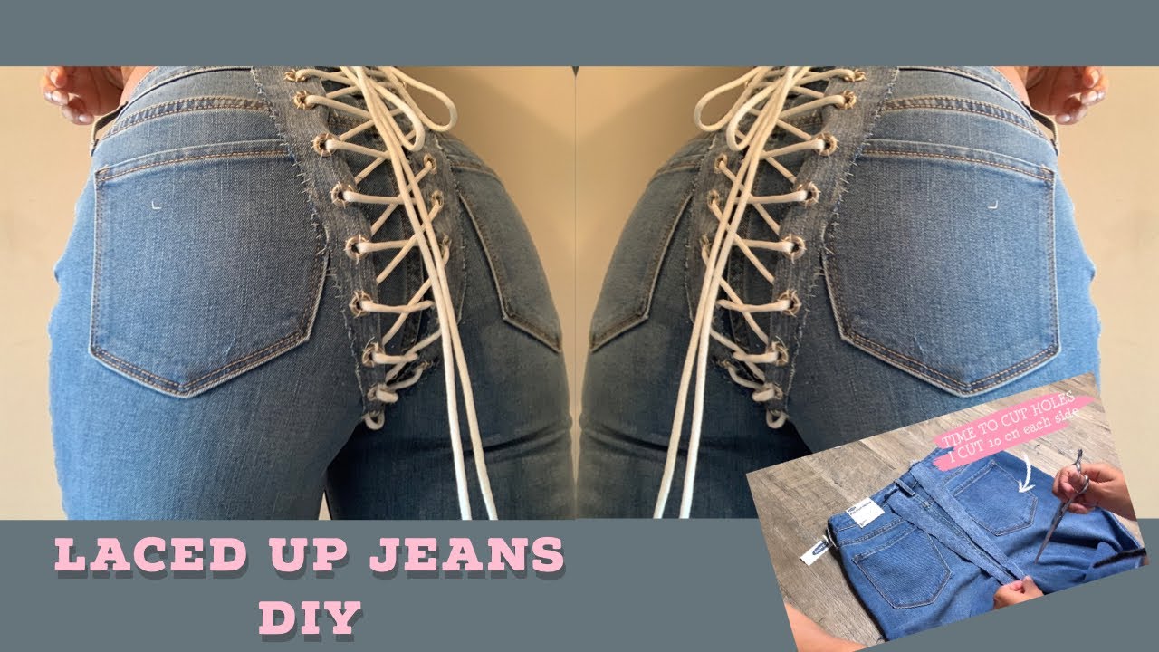 LACED UP JEANS DIY : easy detailed string up jeans