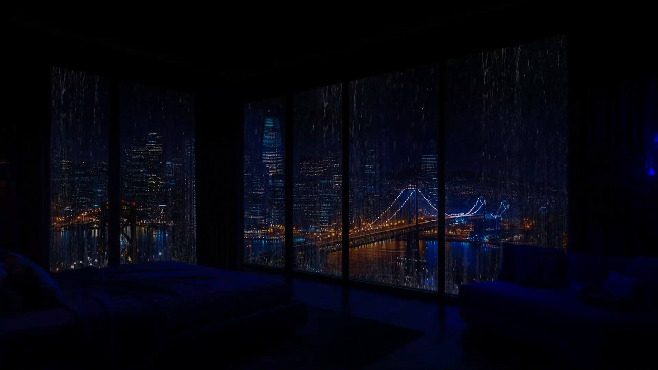 Hypnotic Rainy Ambience the New York City 🌃 Window View from a Cozy Penthouse • Sleep Instantly