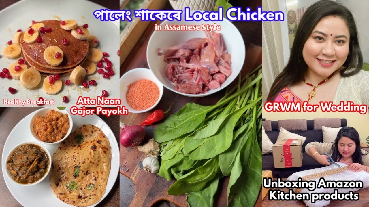 Palak Chicken enekoi khaisene😋Healthy Oats Pancake,Easy Gajar Halwa🥕Atta Naan,Unboxing Kitchenware