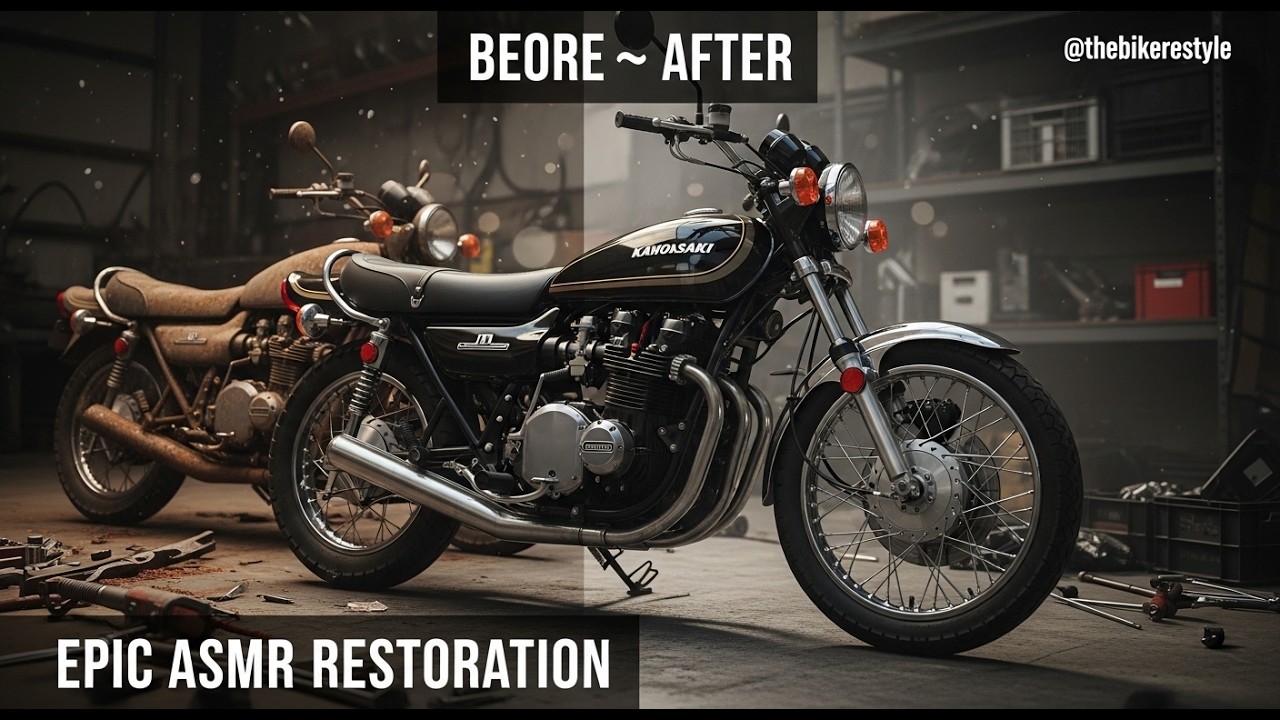 Epic ASMR Motorcycle Restoration | Jet Black Kawasaki Z1 900 1973 BEFORE & AFTER #bikerestoration
