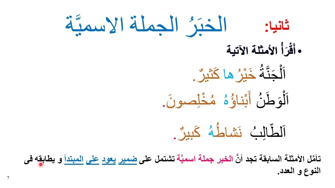 الجملة الاسمية : أنواع الخبر  مدرسة زليخة نصري عين العودة