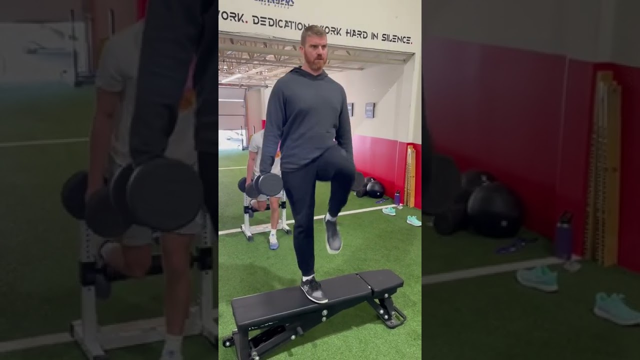DB Step Up with Knee Drive